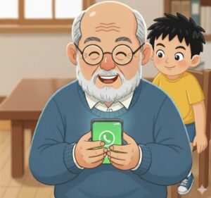 おじいちゃんスマホの画面見ていっぱい名前が出てきたと言ってる画像です。