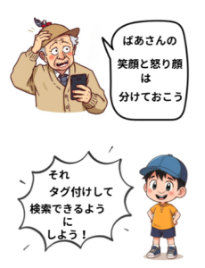 おじいちゃんと孫の会話のイラストです。